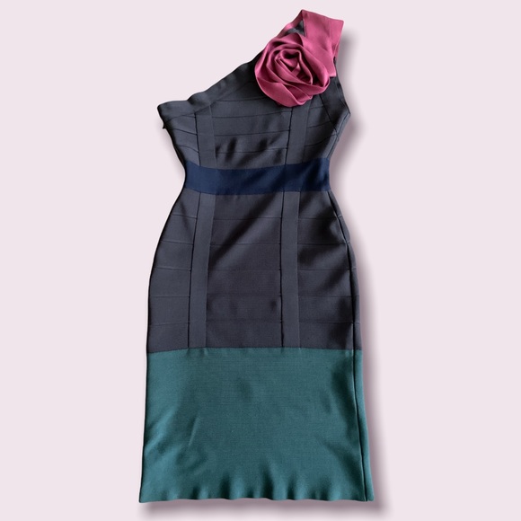 Herve Leger Bodycon Rose one shoulder Bandage dress Fitted size medium - Picture 2 of 11